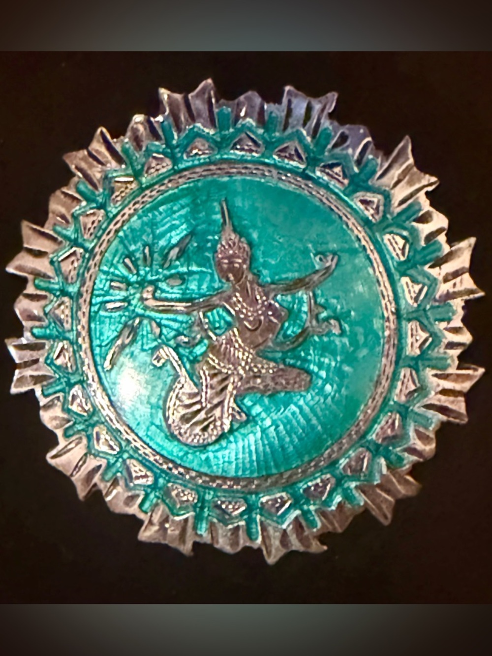 Light Turquoise and Silver Decorative Medallion Pendant